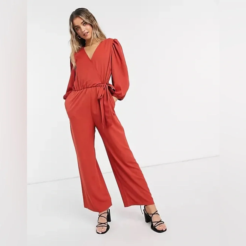 ASOS - MONKI - Tia Wrap Front Jumpsuit in Rust - Picture 1 of 11
